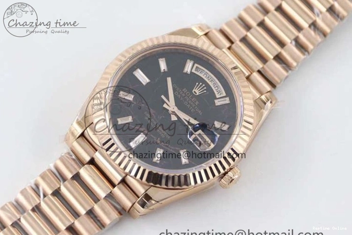 0419 Day Date 40mm RG 904L Steel TWF 1:1 Best Edition Black Crystal Dial on RG Bracelet A MoistureWicking 2349